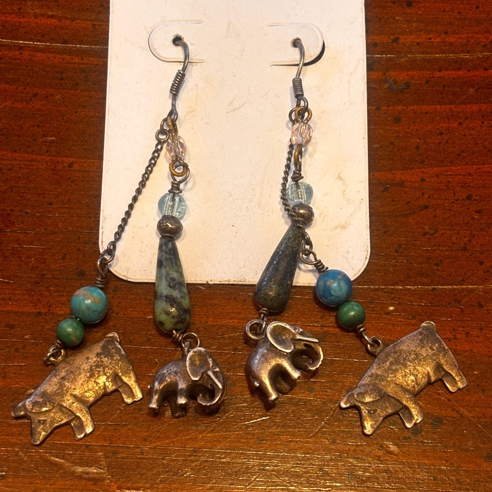 Turquoise Boho Elephant Dangle Earrings